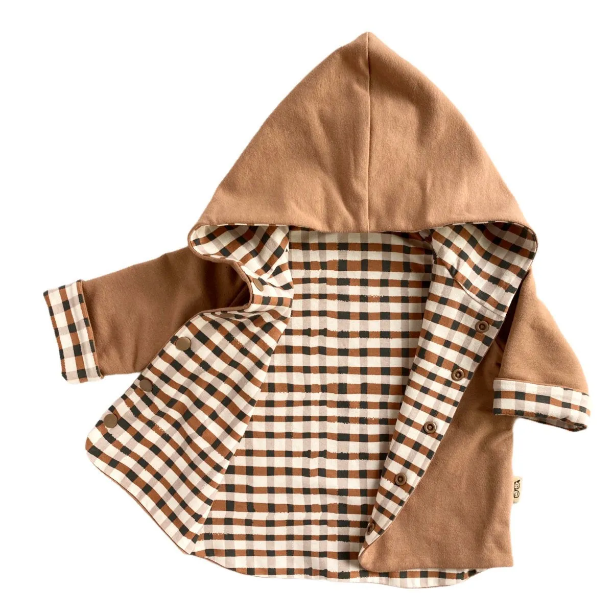 Camel Gingham Hooded Jacket