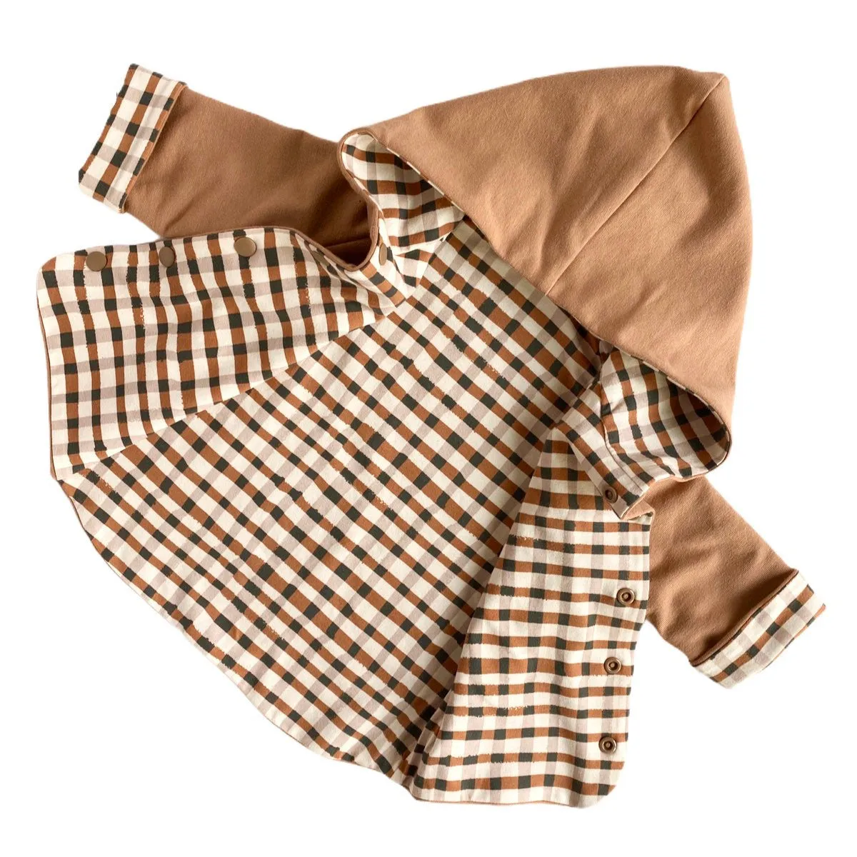 Camel Gingham Hooded Jacket