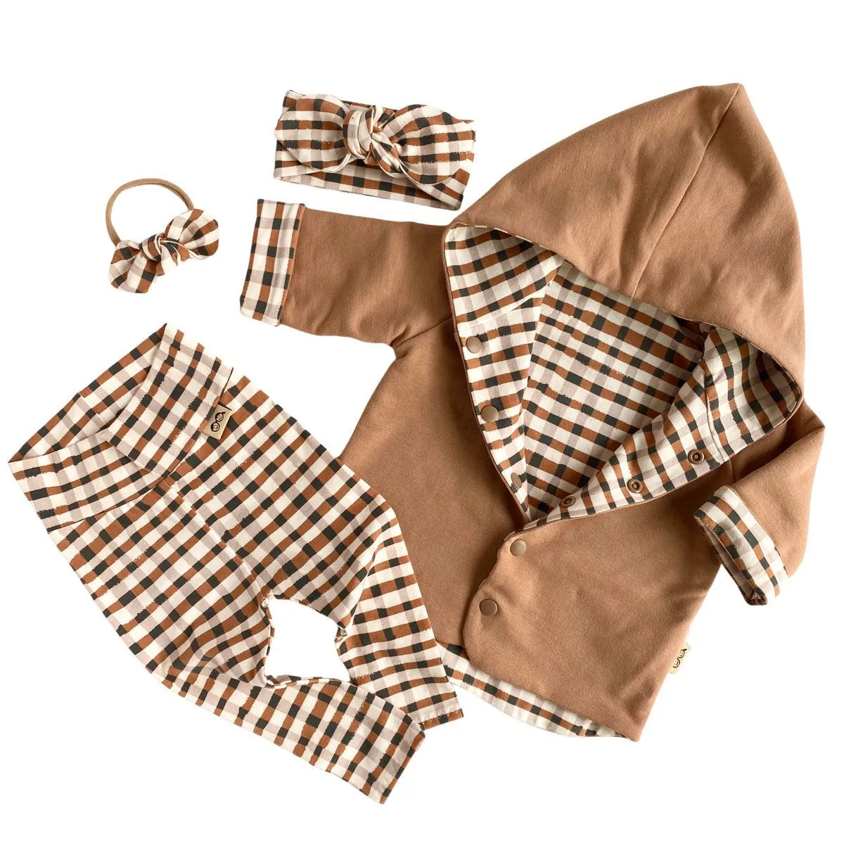 Camel Gingham Hooded Jacket