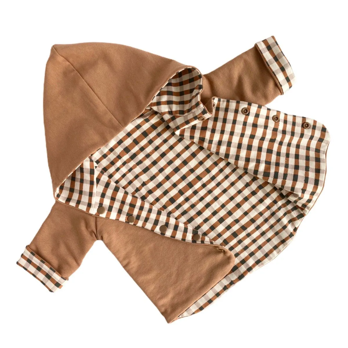 Camel Gingham Hooded Jacket