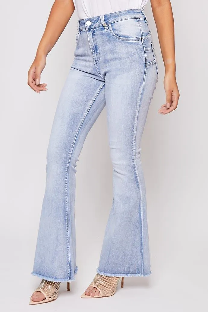 Chaise - Light Blue Denim High Waisted Flared Jeans