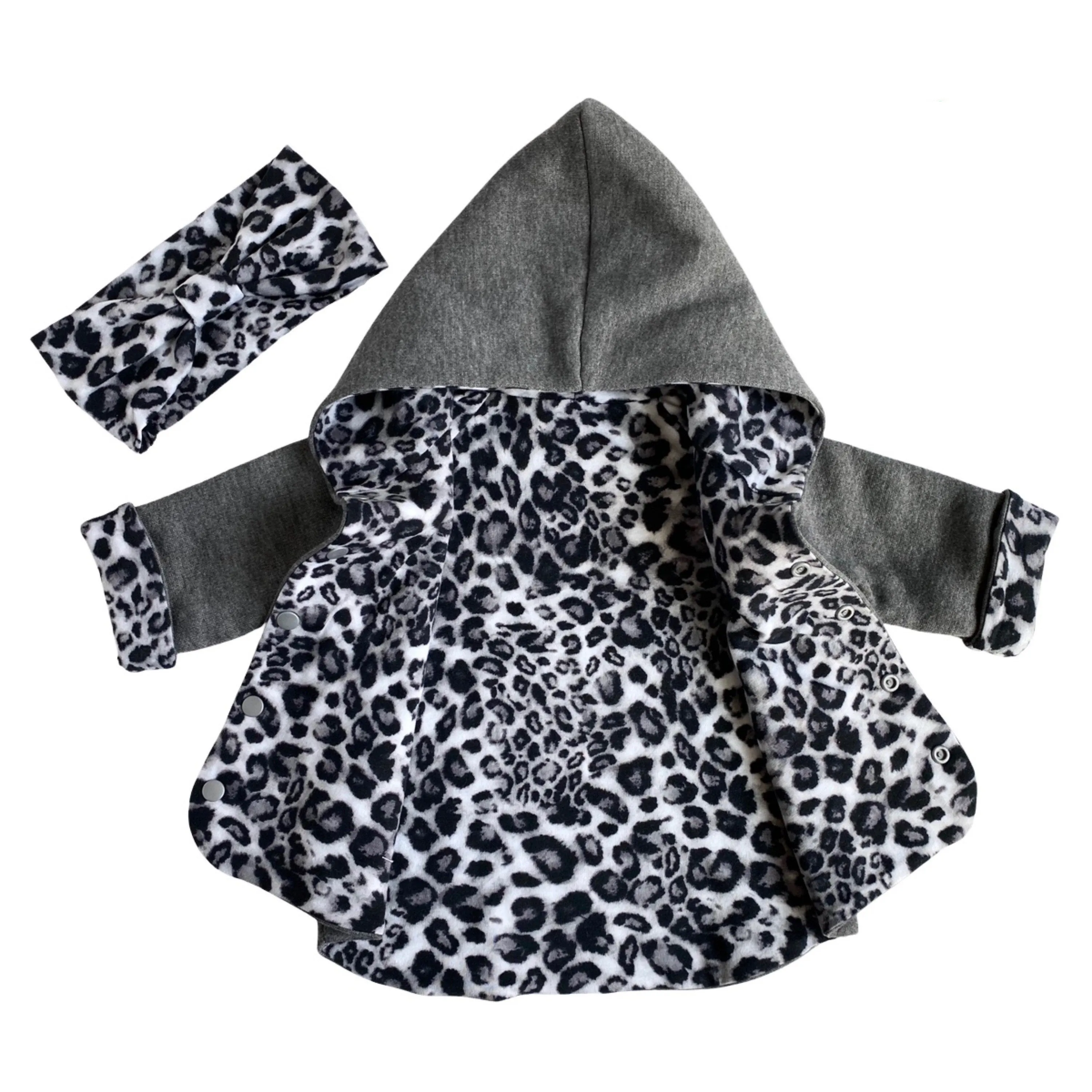 Charcoal & Grey Cheetah Hooded Jacket