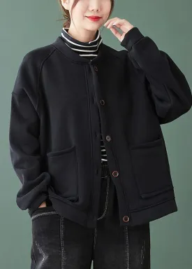 Chic black  coats Outfits o neck Button Down women coats