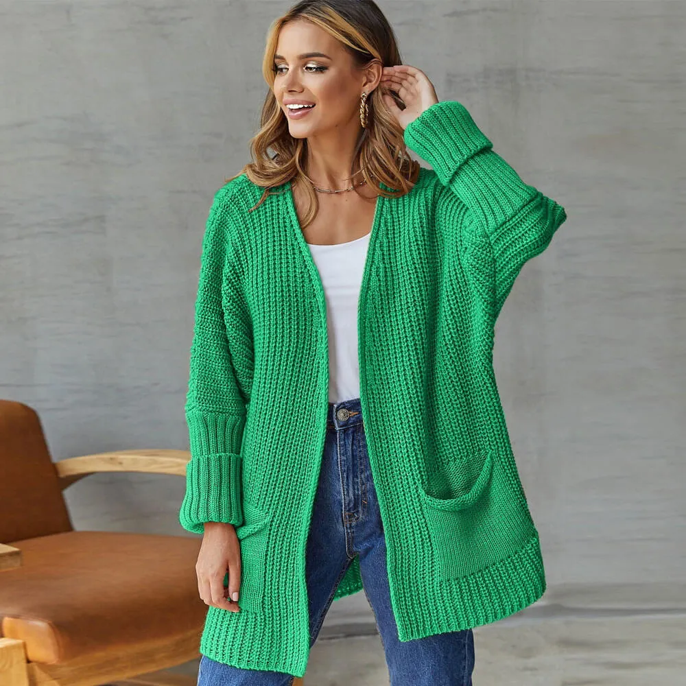 Chic Textured Brioche Rib Knit Dolman Sleeve Open Front Cardigan