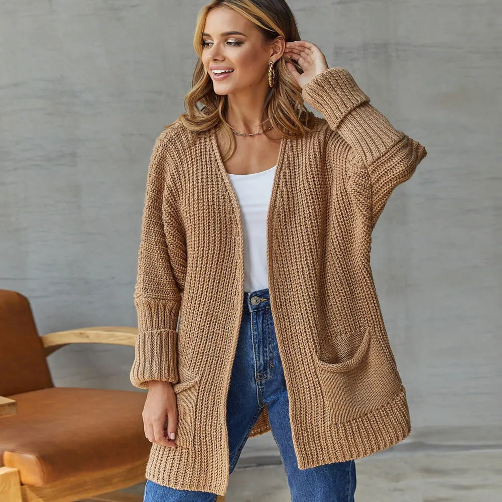 Chic Textured Brioche Rib Knit Dolman Sleeve Open Front Cardigan