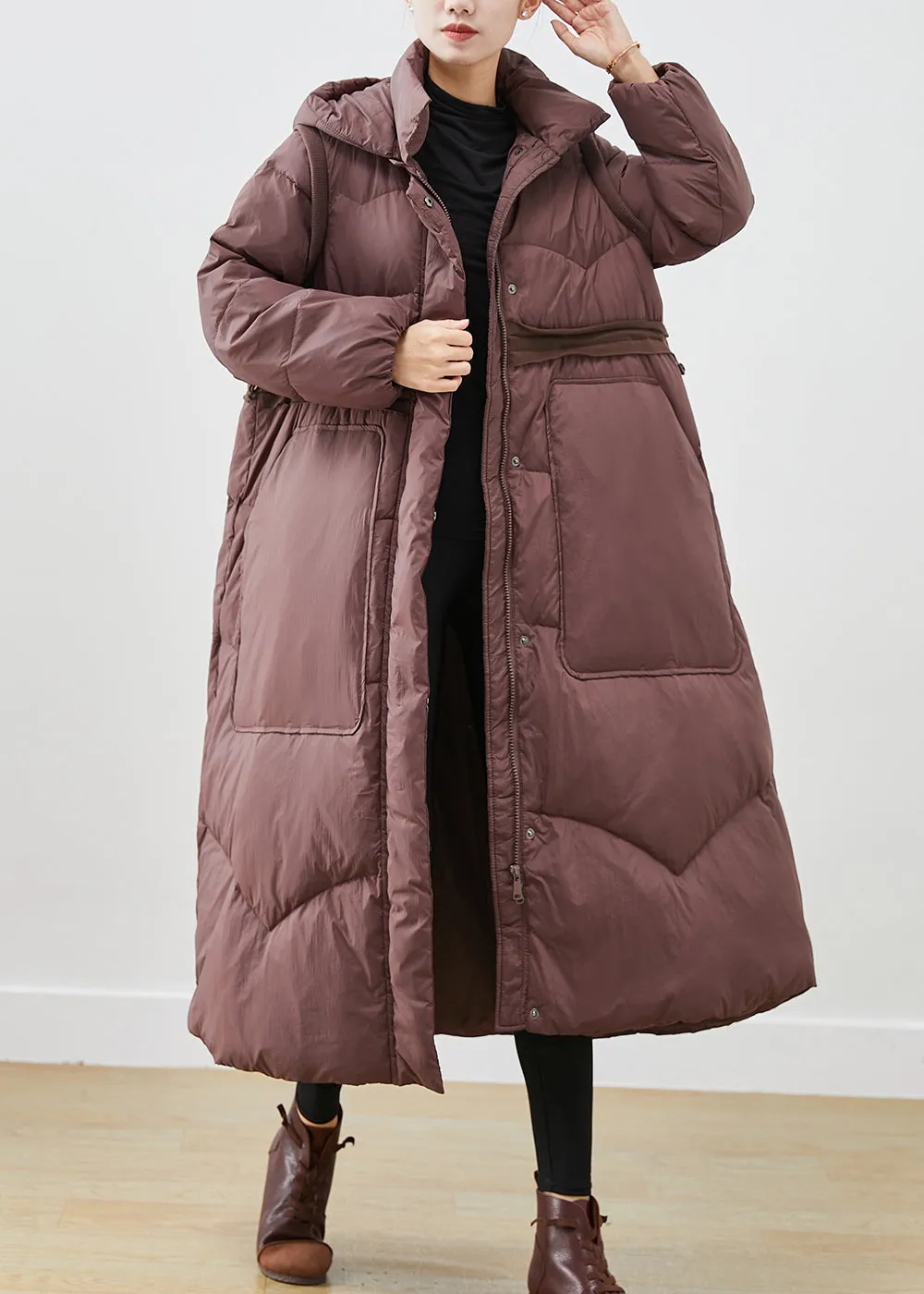 Chocolate Duck Down Coats Drawstring Big Pockets Winter ML2430