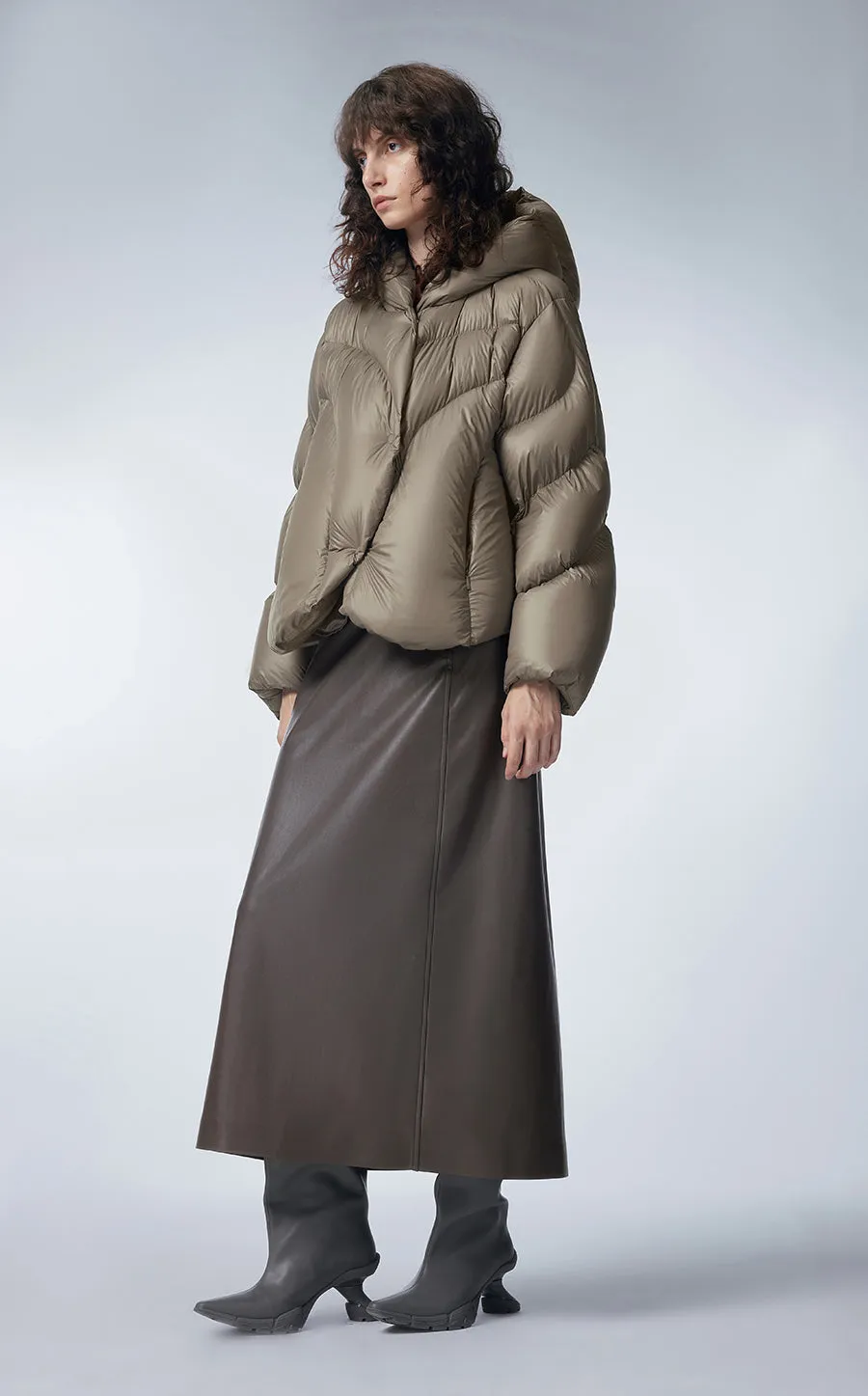 Coat / JNBY Hooded Down Coat in Curved Hem