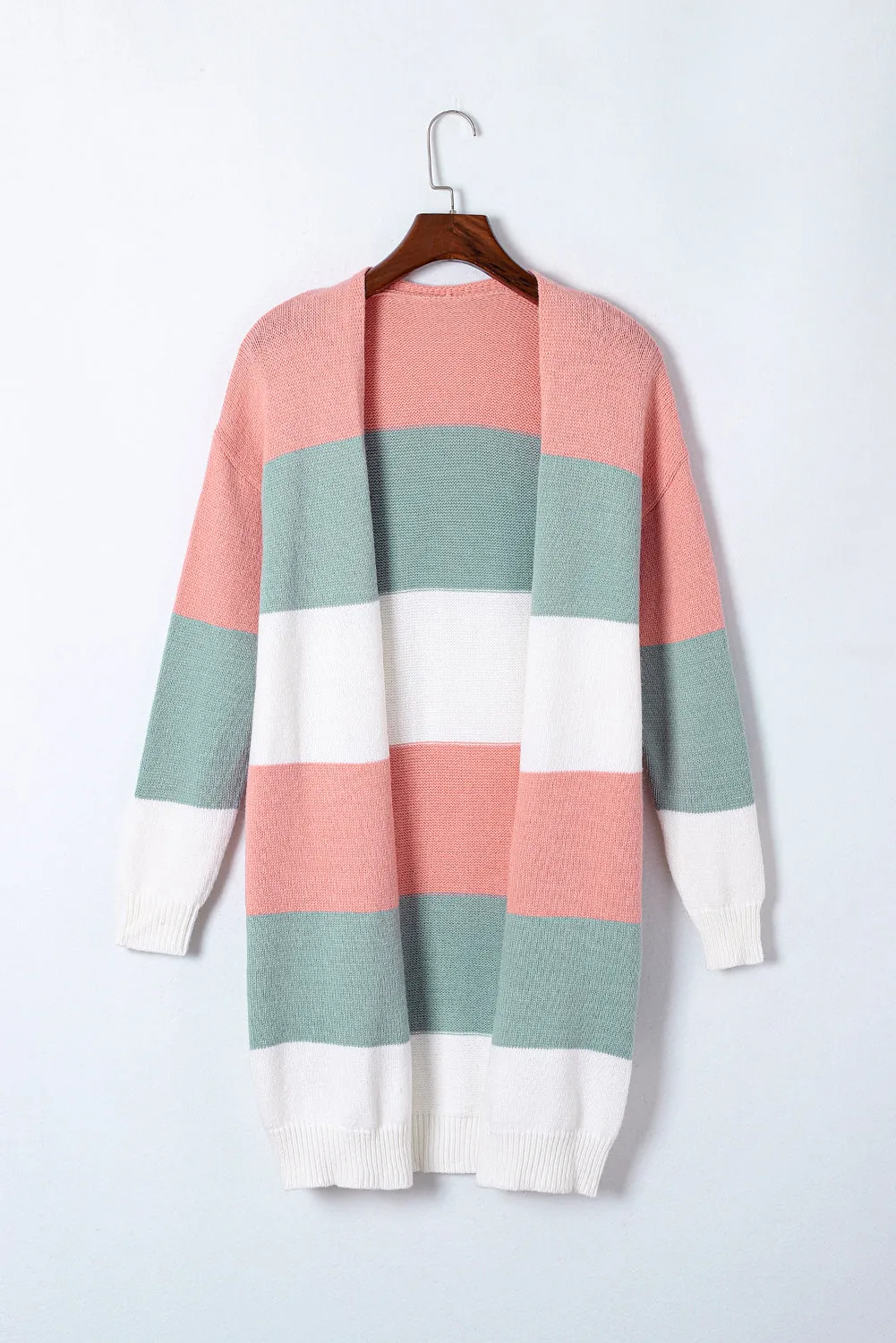 Colorblock Stripe Open-Front Cardigan