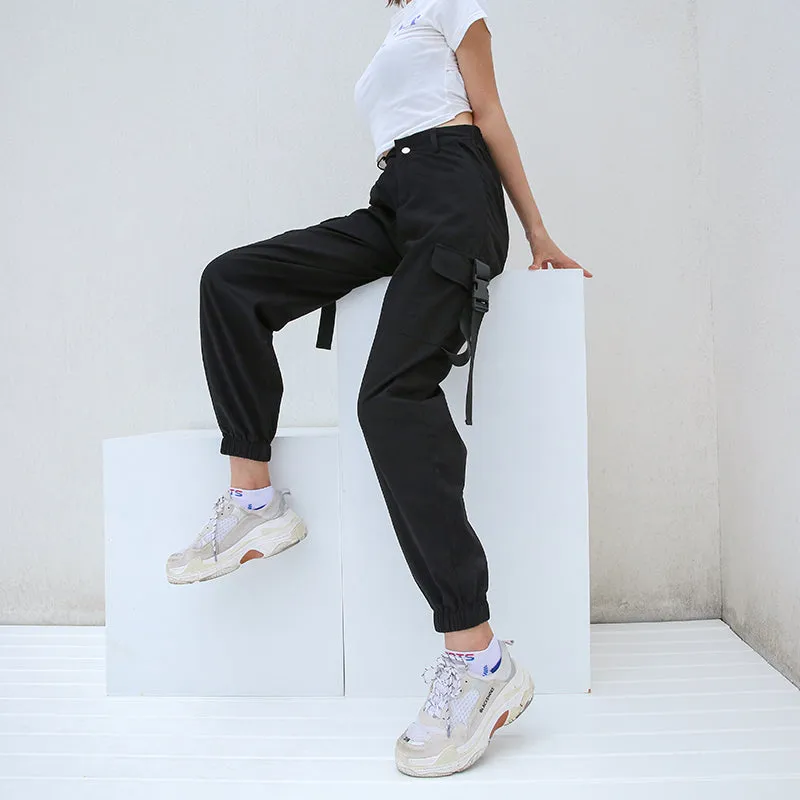 Cool Loose Elastic Waist Pockets Ankle Pants