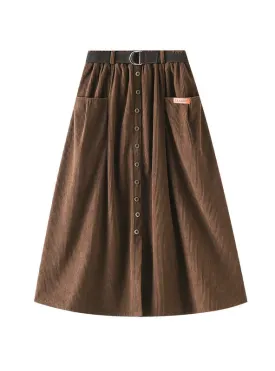 Corduroy Medium and Long High Waist Skirt