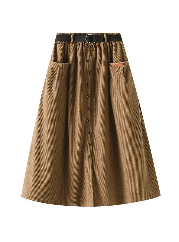 Corduroy Medium and Long High Waist Skirt