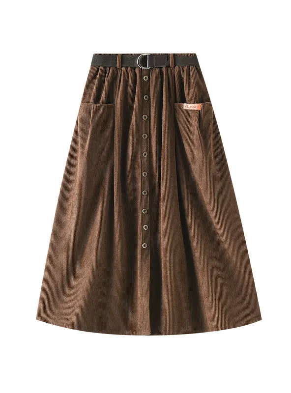 Corduroy Medium and Long High Waist Skirt