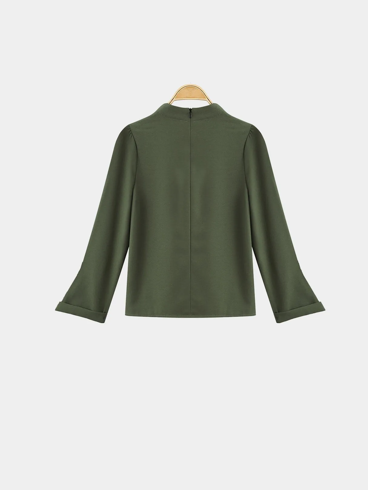 Custom Crew Neck Plain Long Sleeve Army Green Blouses