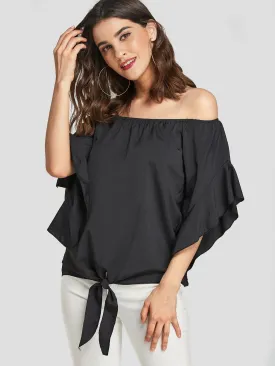 Custom Off The Shoulder Self-Tie Short Sleeve Blouses