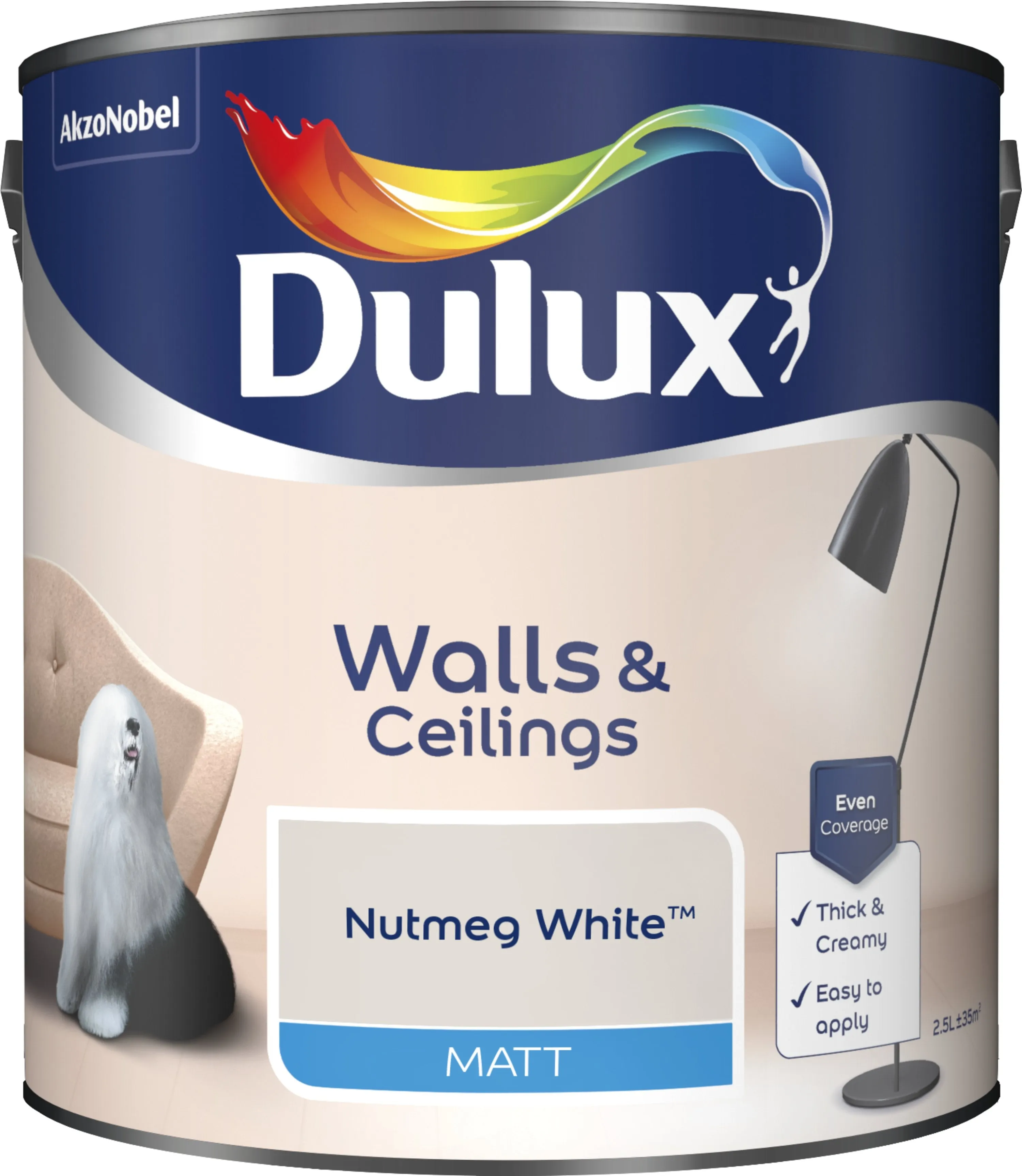 Dulux Matt Emulsion Paint For Walls And Ceilings - Nutmeg White 2.5L