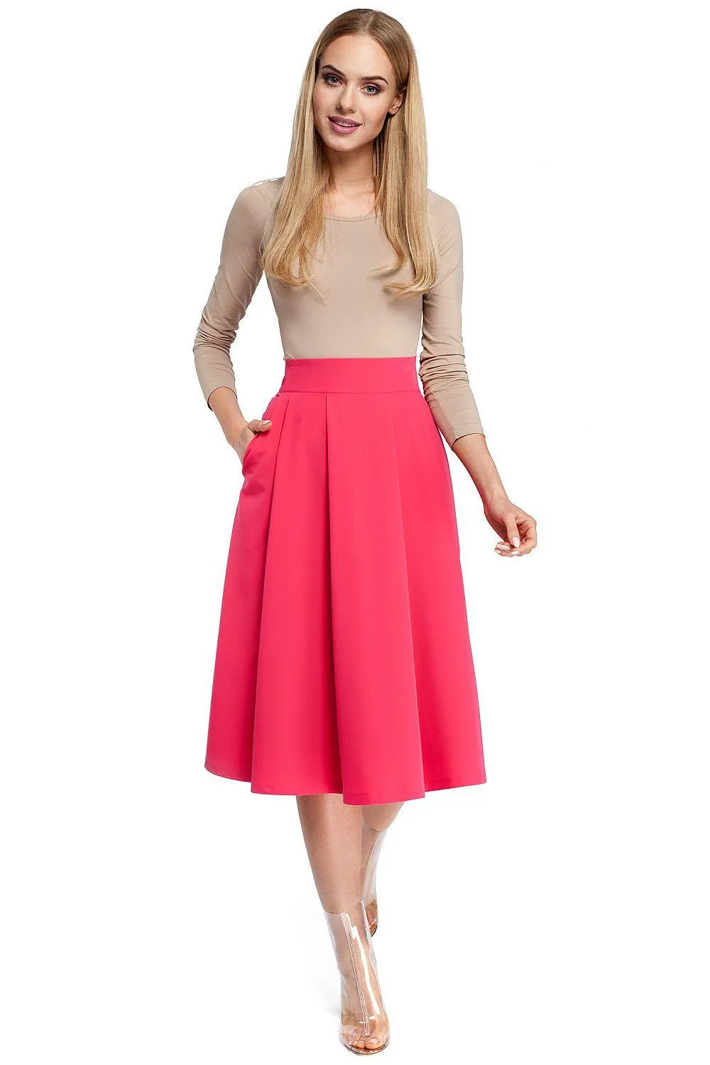 Elegant Knee-Length Skirt with Functional Side Pockets for Effortless Style