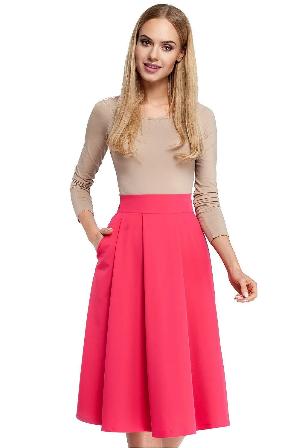 Elegant Knee-Length Skirt with Functional Side Pockets for Effortless Style