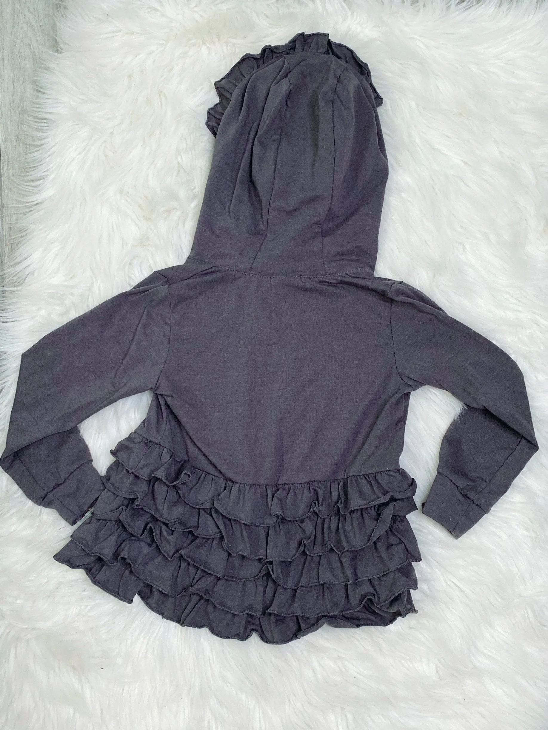 Embroidered Initial B - Grey Girls Ruffle Zip Up Hood Cardigans