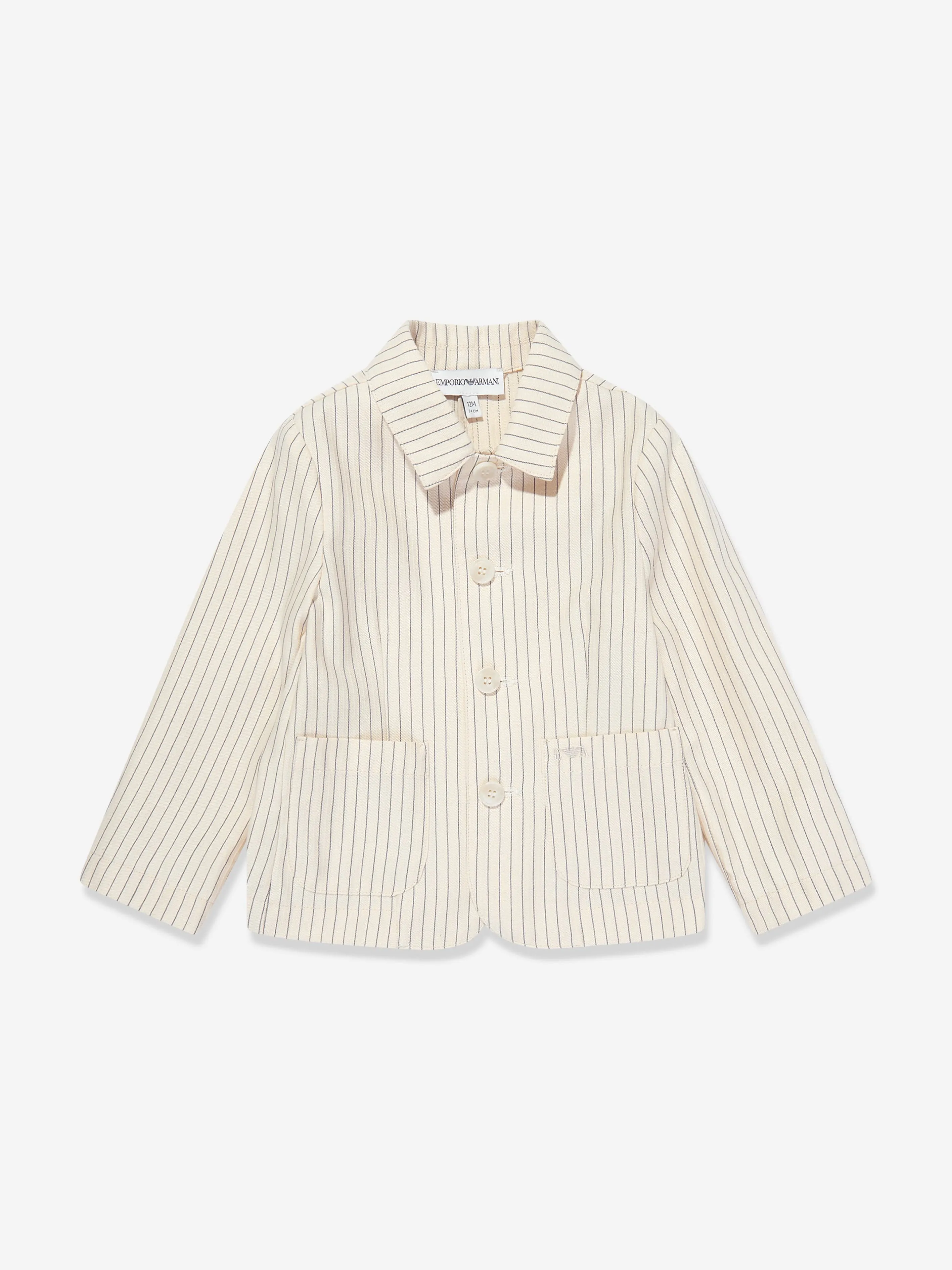 Emporio Armani Baby Boys Striped Linen Jacket in Ivory