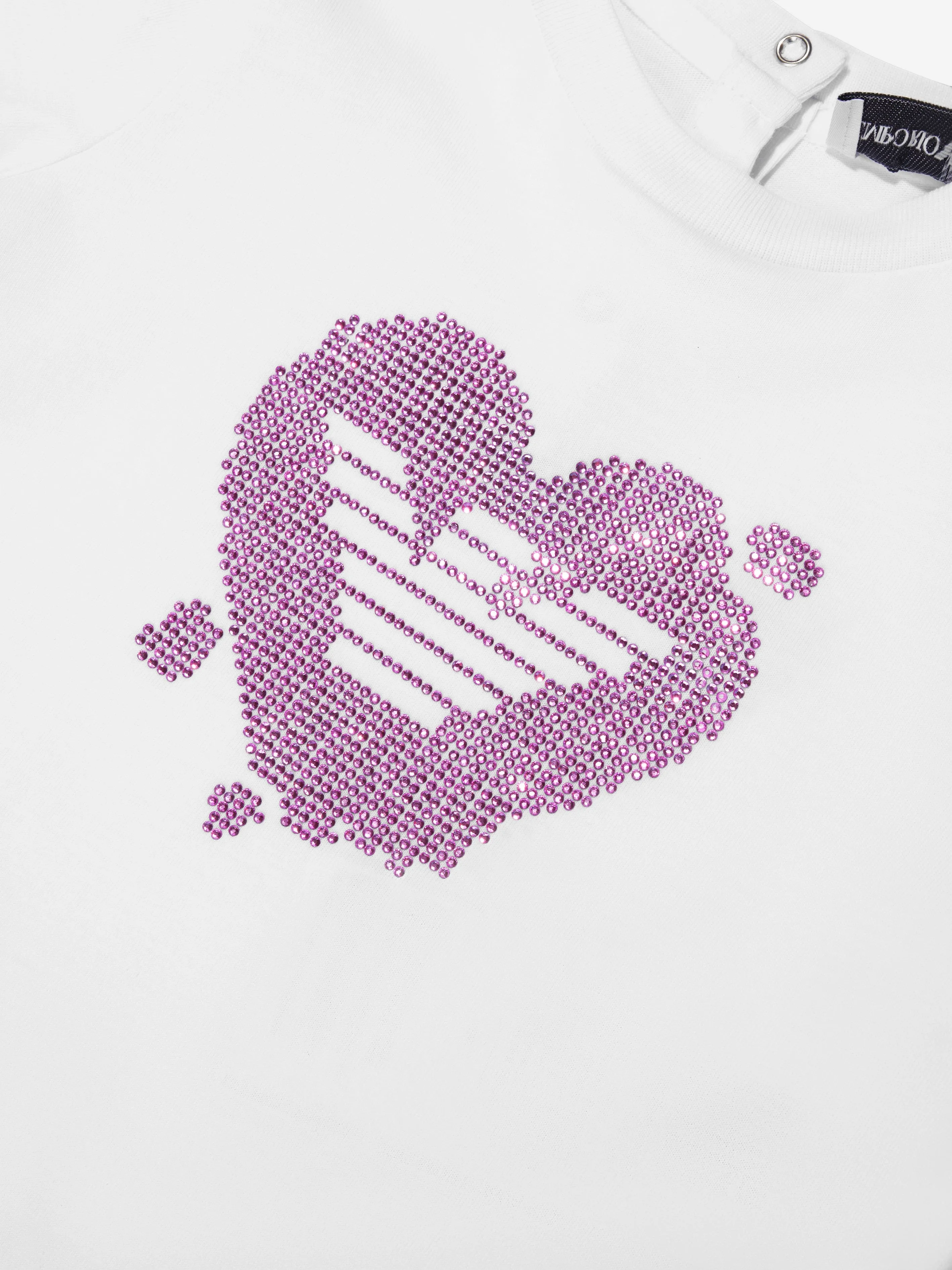 Emporio Armani Baby Girls Diamante Heart T-Shirt In White