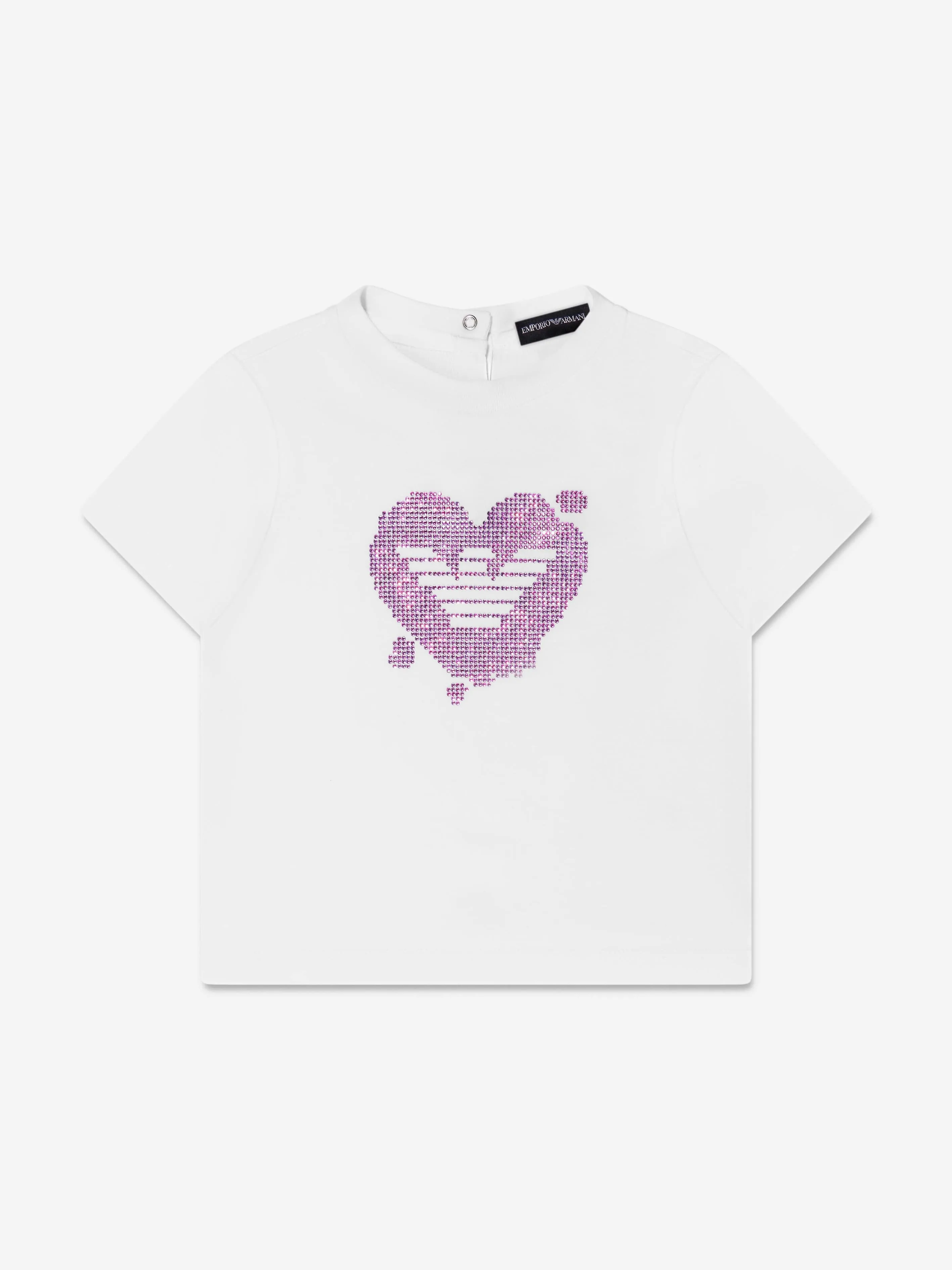 Emporio Armani Baby Girls Diamante Heart T-Shirt In White