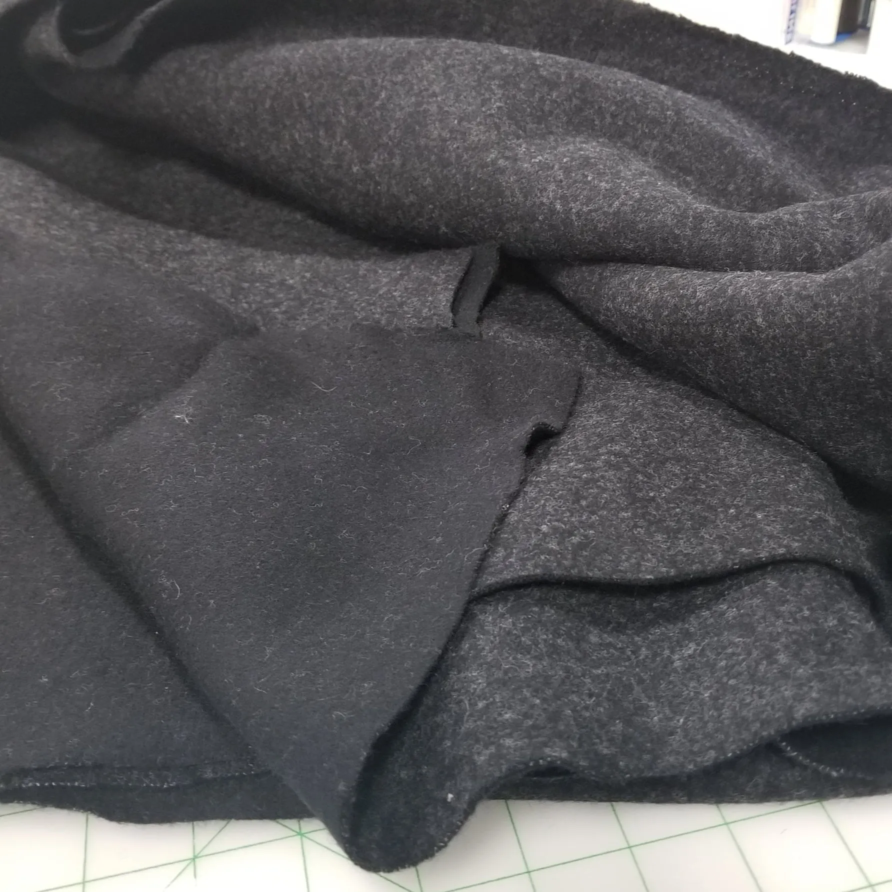 End of BOlt: 2 yards of Designer Deadstock 90% Wool Blend Double Weave Coating Reverse Charcoal/Black Knit 14 oz -Remnant