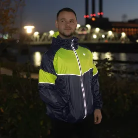 FINAL SALE: Venture Packable Men's Reflective Jacket in Navy / Flo Lime