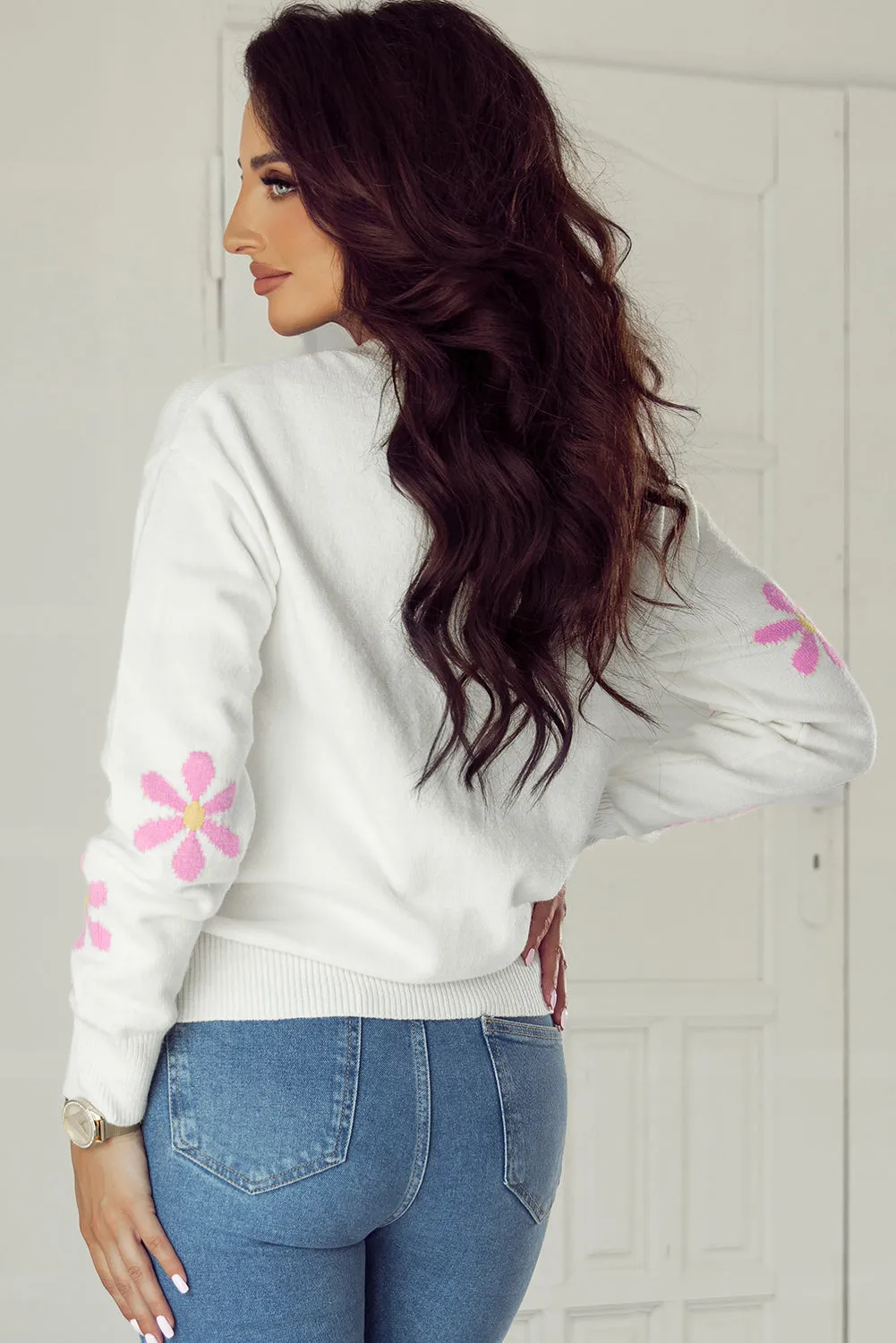 Flower Ribbed Edge Elegant Sweater