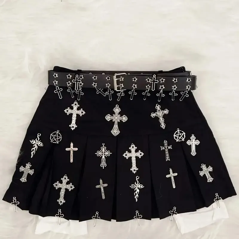 Flytonn-gothic clothes y2k clothes Punk Short skirts Gothic Short skirts harajuku  Short skirts y2k fashion Cross Skirt y2k Short skirts