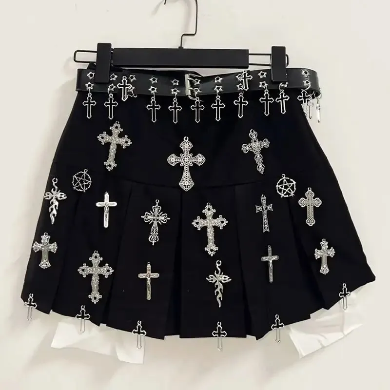 Flytonn-gothic clothes y2k clothes Punk Short skirts Gothic Short skirts harajuku  Short skirts y2k fashion Cross Skirt y2k Short skirts