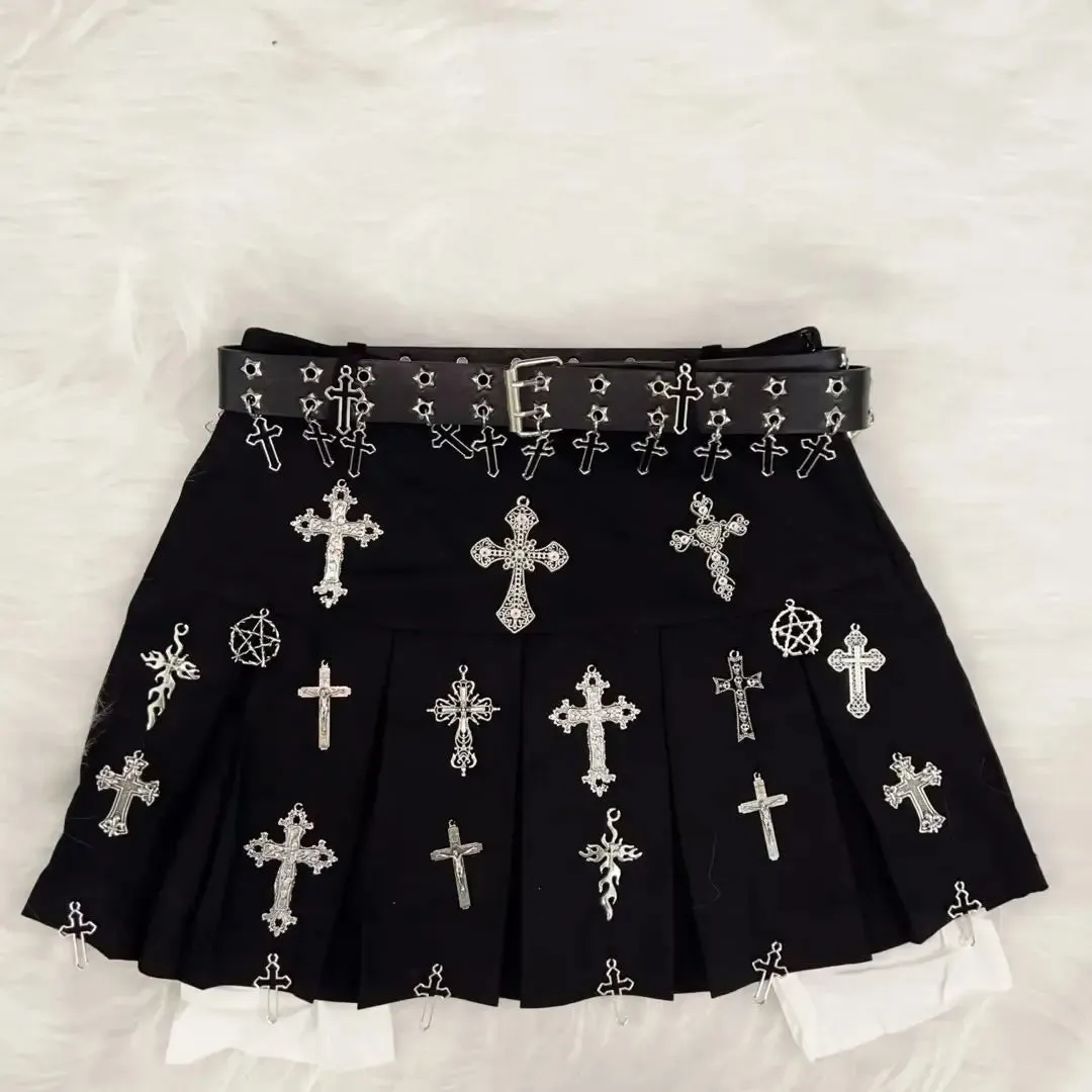 Flytonn-gothic clothes y2k clothes Punk Short skirts Gothic Short skirts harajuku  Short skirts y2k fashion Cross Skirt y2k Short skirts