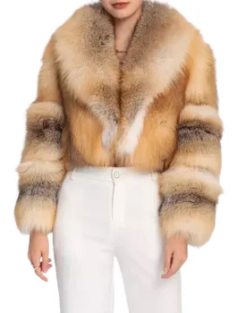 Fox Fur Cropped Turn Down Collar Coat