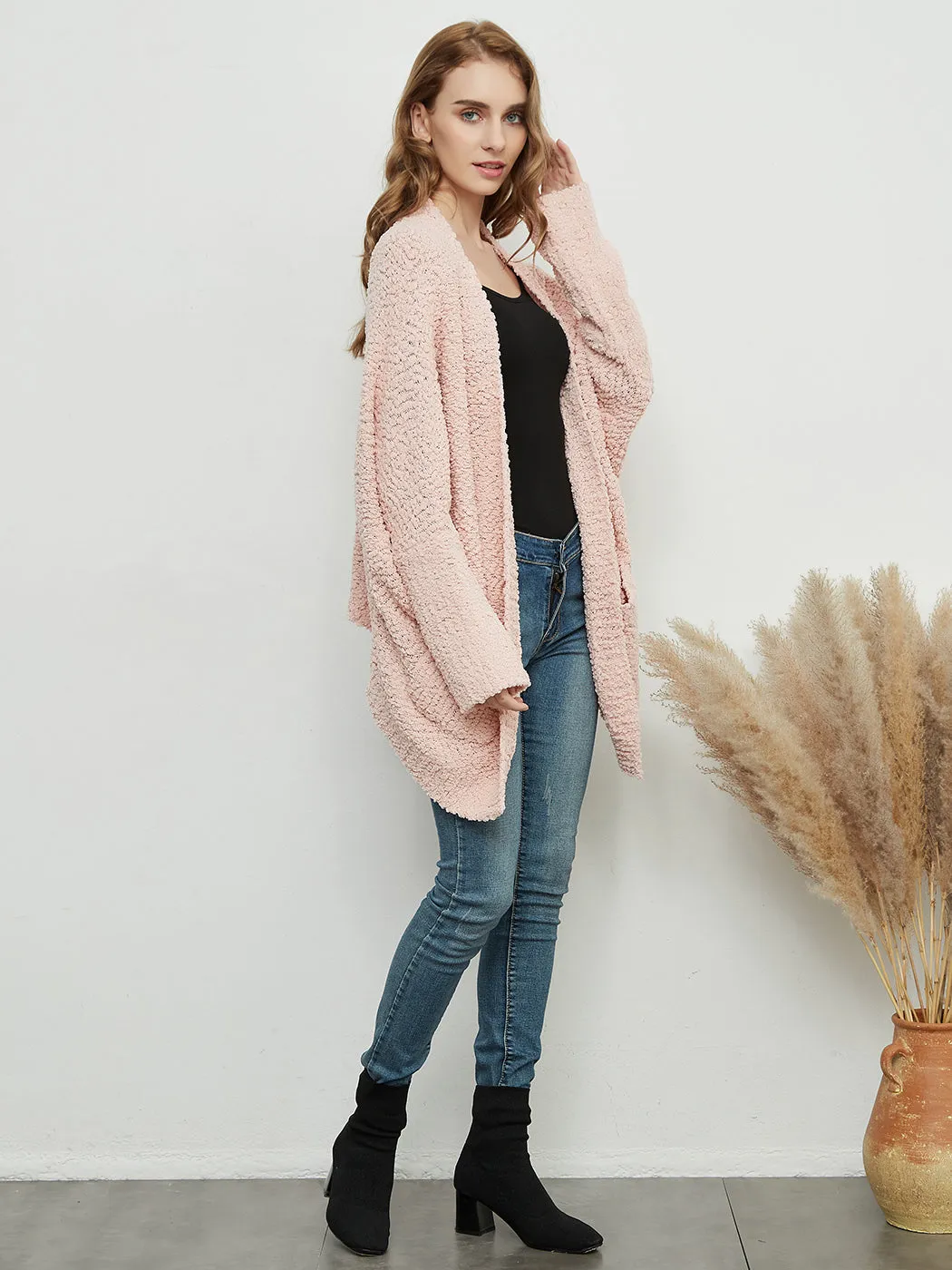 Fuzzy Chunky Cardigan Batwing Sleeve Lightweight duster Sherpa Slouchy Open Sweater Coat