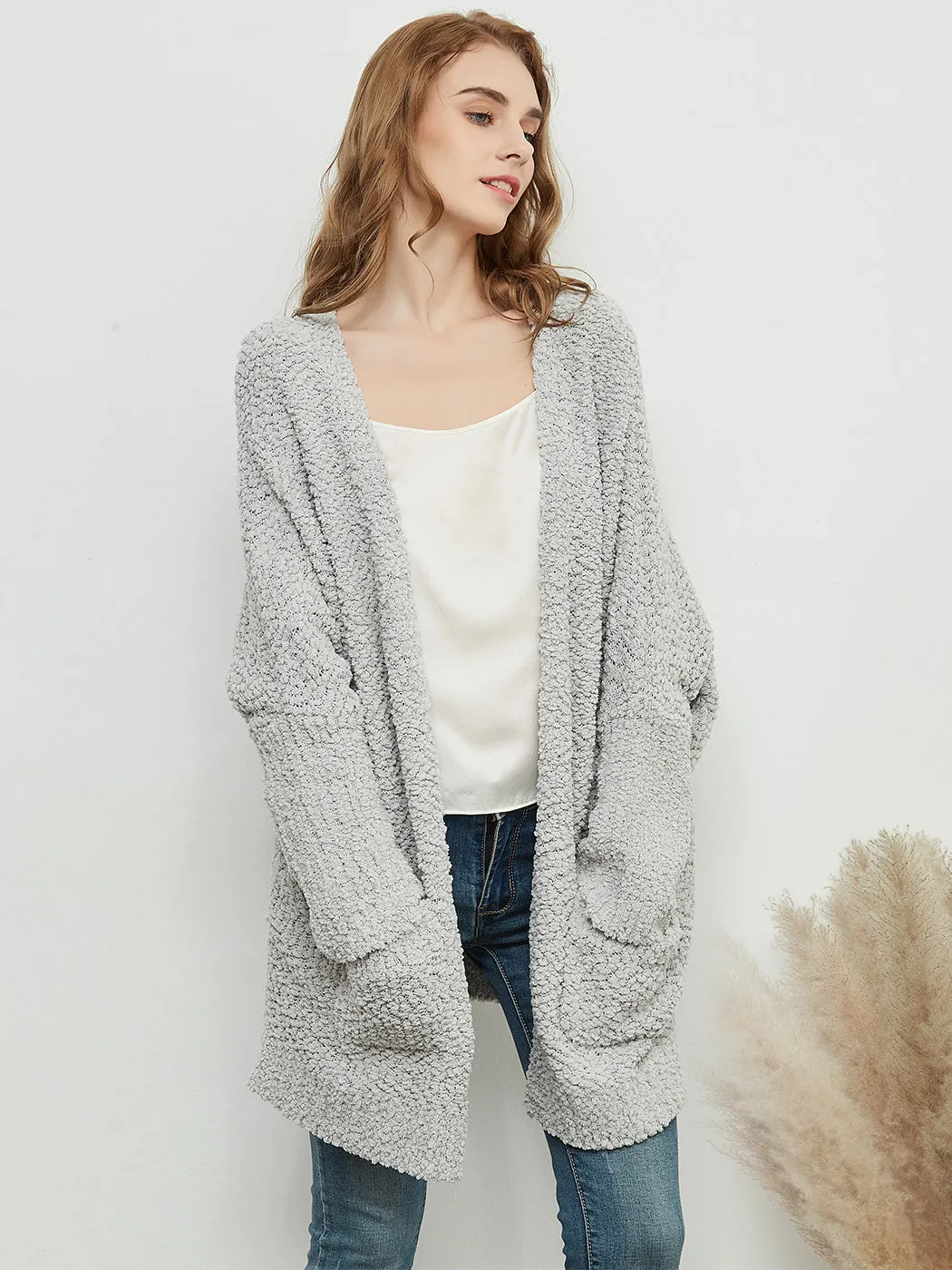 Fuzzy Chunky Cardigan Batwing Sleeve Lightweight duster Sherpa Slouchy Open Sweater Coat