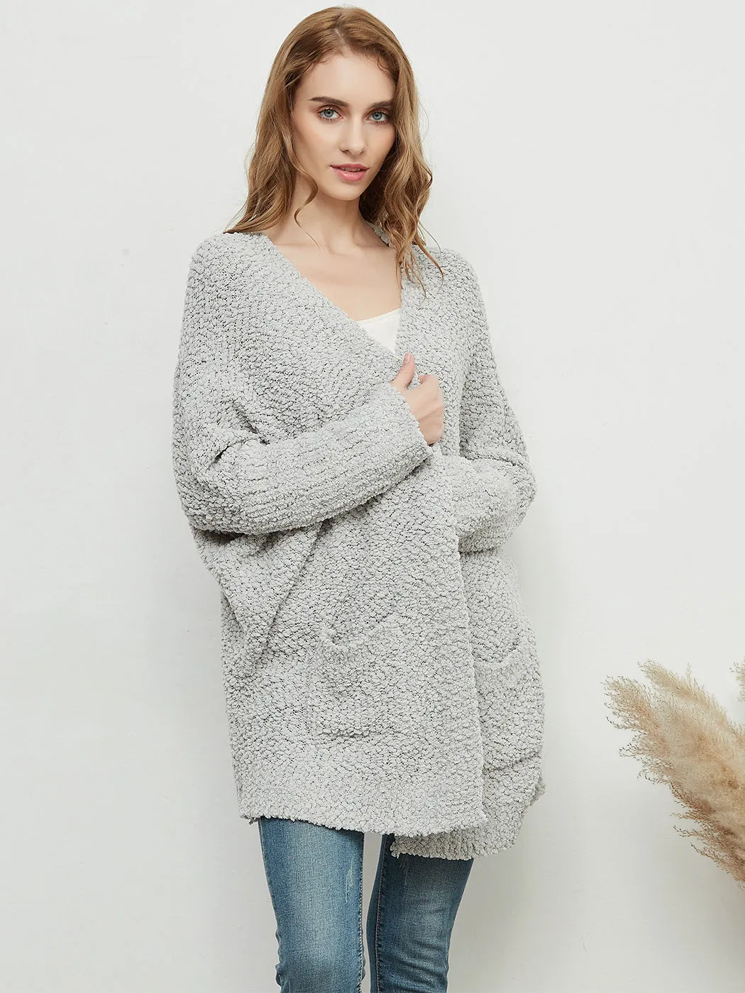 Fuzzy Chunky Cardigan Batwing Sleeve Lightweight duster Sherpa Slouchy Open Sweater Coat