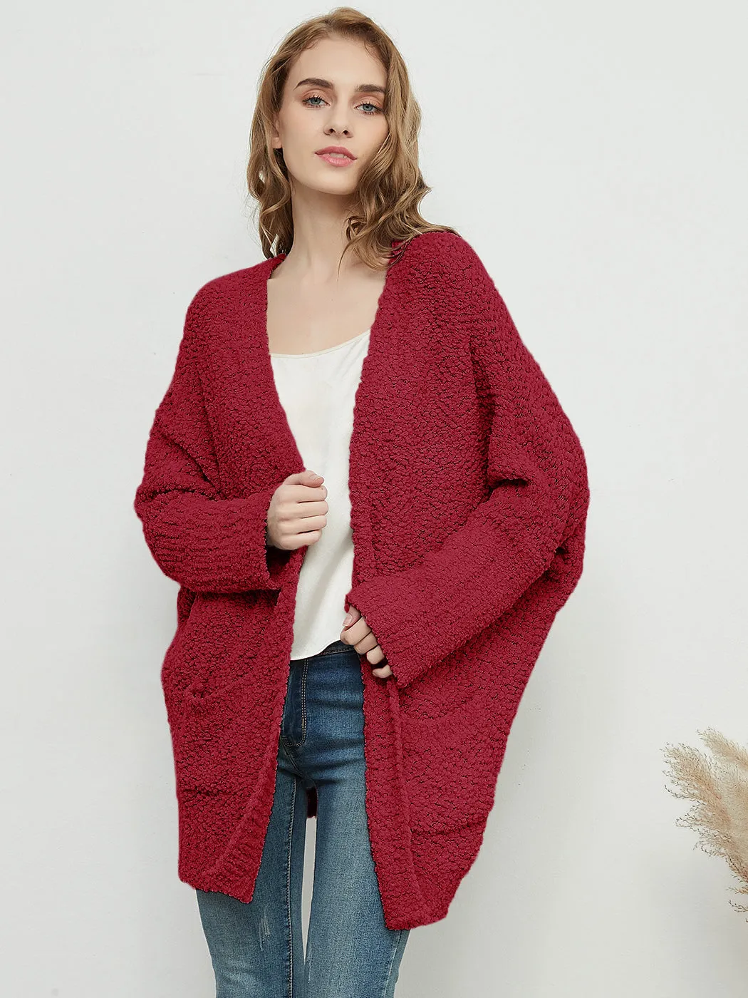 Fuzzy Chunky Cardigan Batwing Sleeve Lightweight duster Sherpa Slouchy Open Sweater Coat