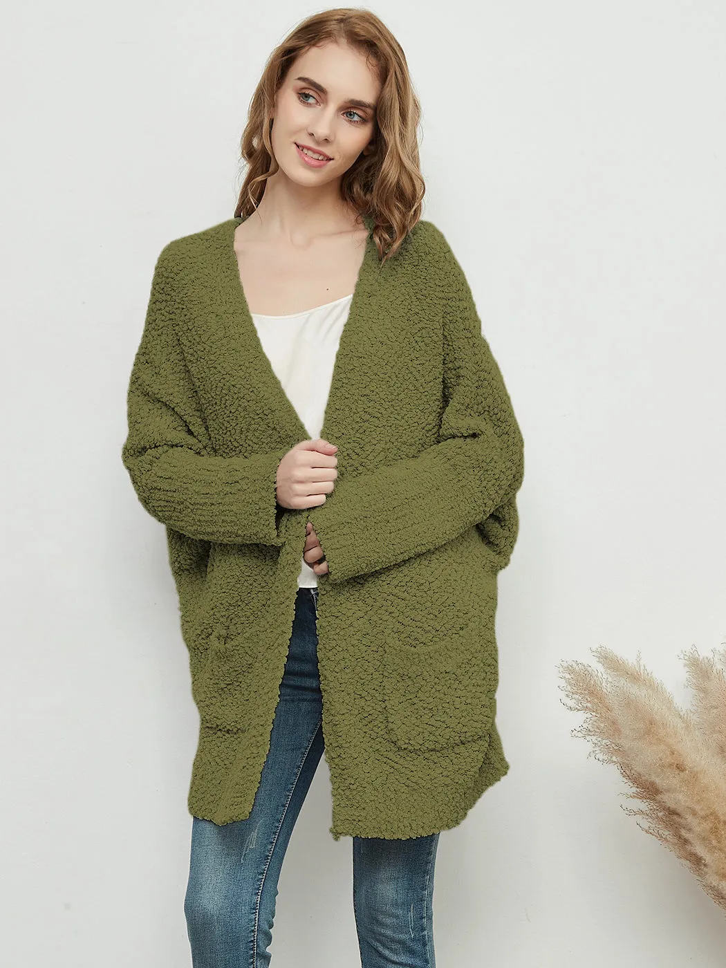 Fuzzy Chunky Cardigan Batwing Sleeve Lightweight duster Sherpa Slouchy Open Sweater Coat