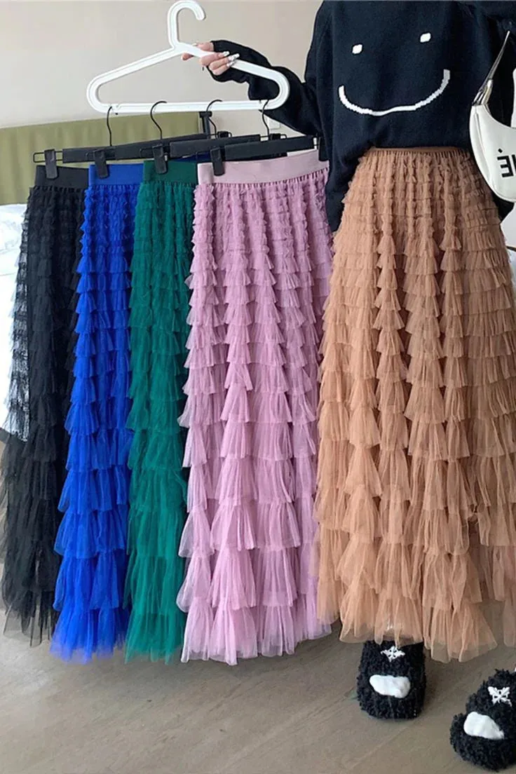 Gauze ruffle skirts