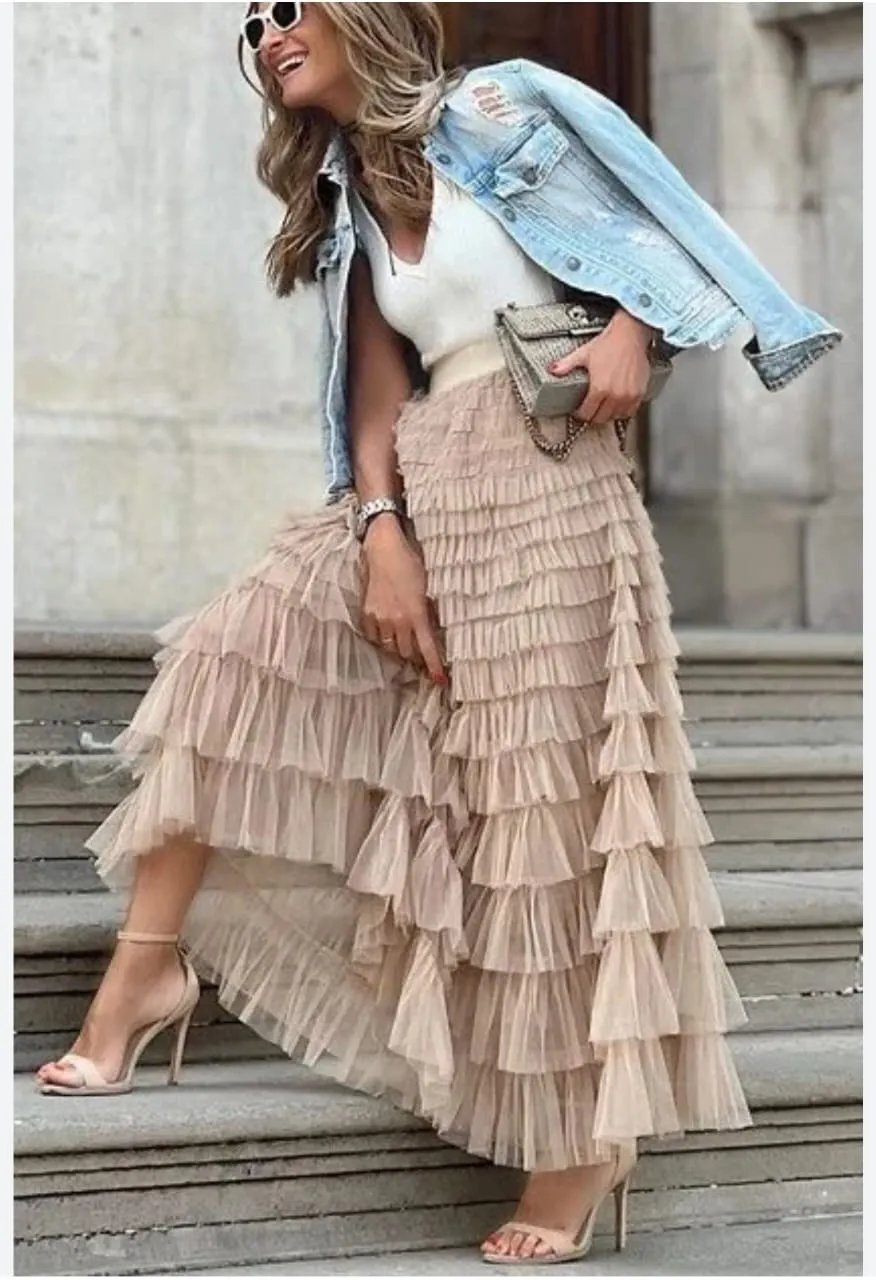 Gauze ruffle skirts