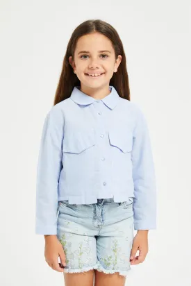 Girls Blue Chambray Button Front Blouse