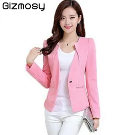 Gizmosy Spring Women Slim Blazer Coat 2017 Plus Size Casual Jacket Long Sleeve One Button Suit Lady Blazers Work Wear BN026