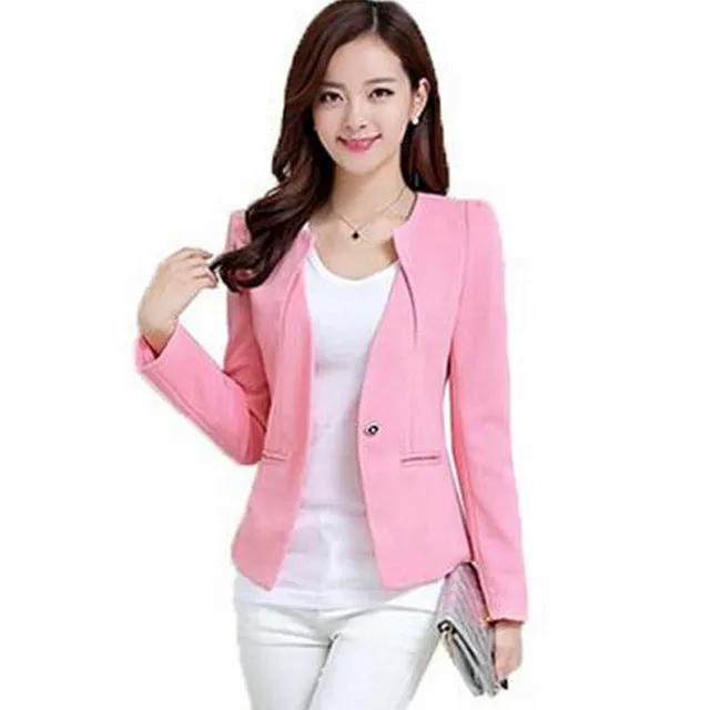 Gizmosy Spring Women Slim Blazer Coat 2017 Plus Size Casual Jacket Long Sleeve One Button Suit Lady Blazers Work Wear BN026