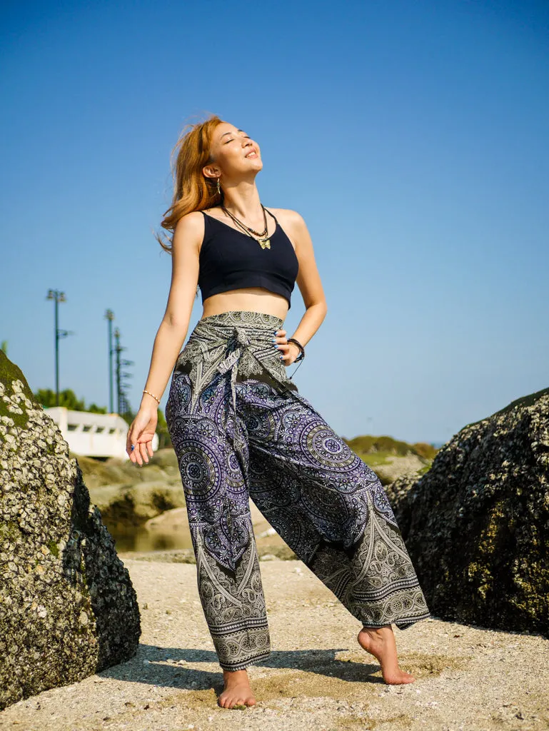 Green Gray Mandala Palazzo Wrap Pants