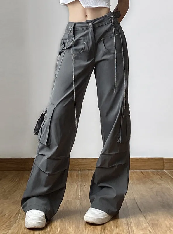 Heavy Metal Chain Ribbon Splicing Pant