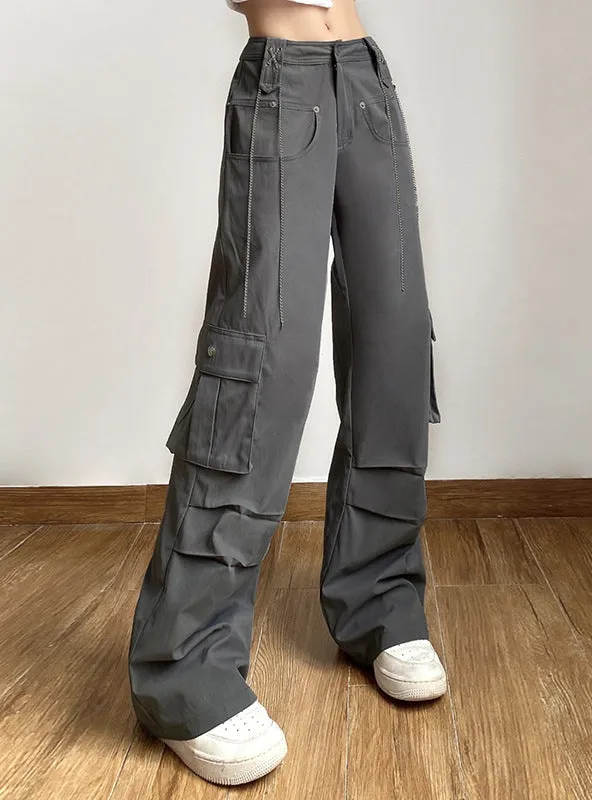 Heavy Metal Chain Ribbon Splicing Pant