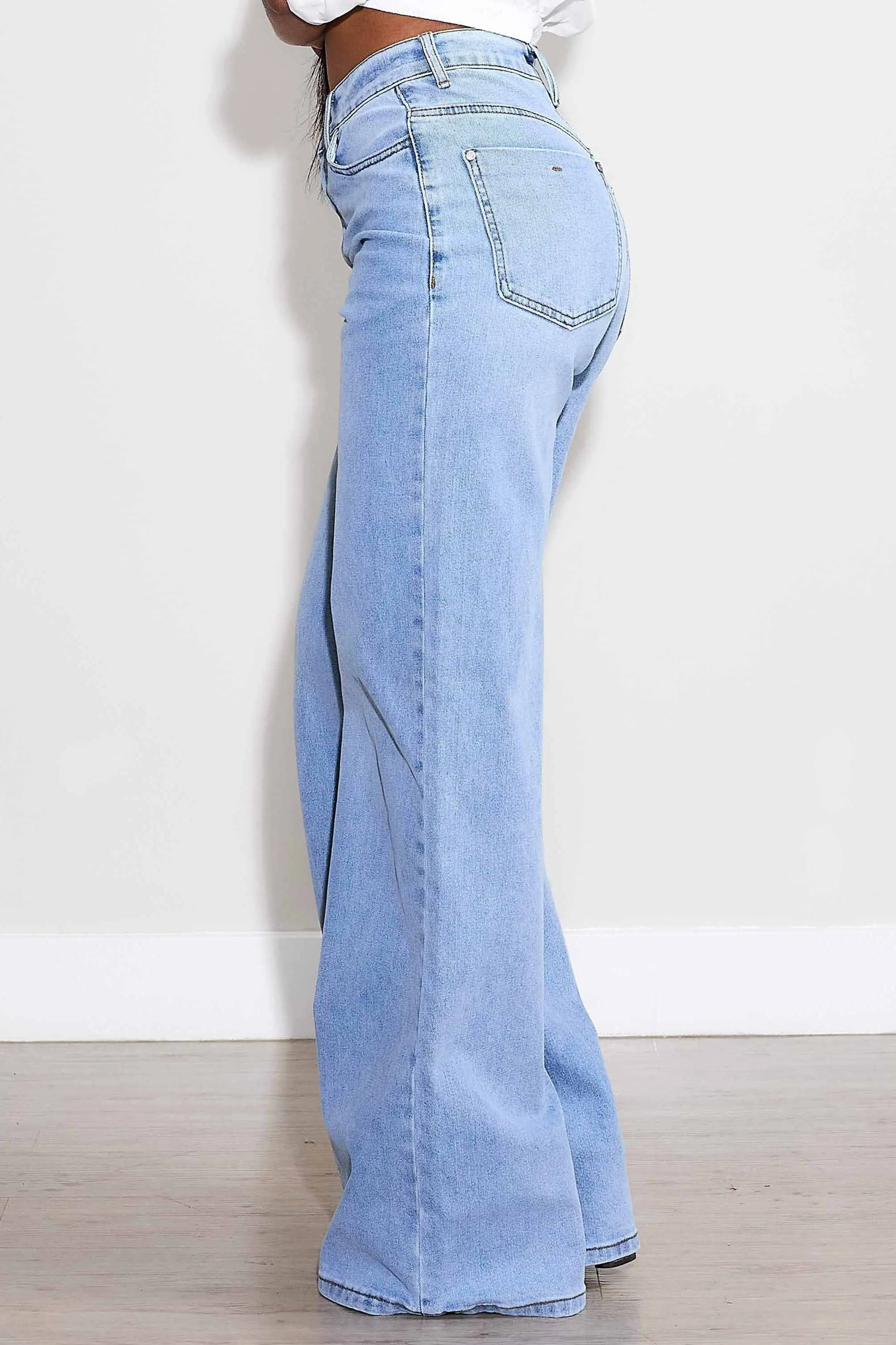 High-Rise Essential Stretch Wide Leg Jeans