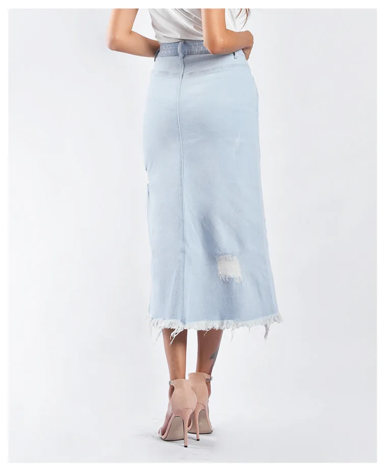 High Waist Long Denim Skirt