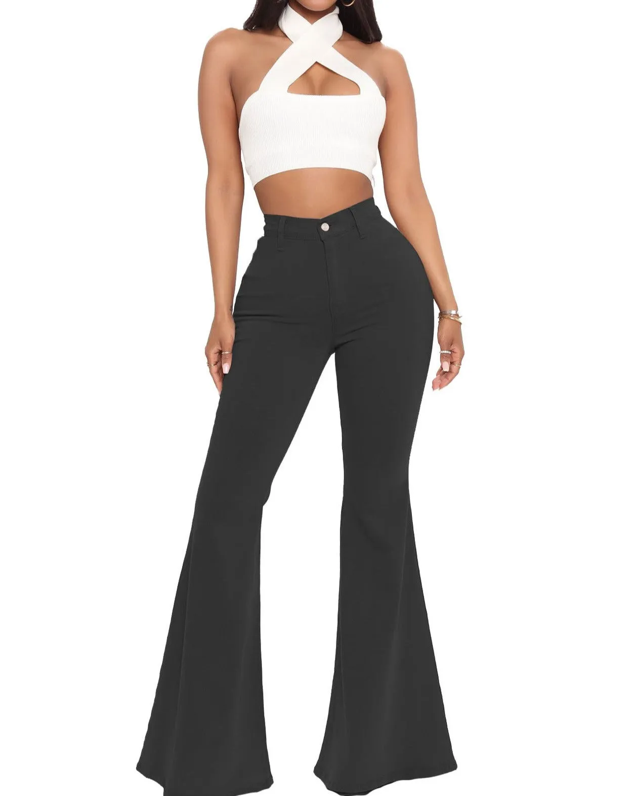 High-Waisted Slim Versatile Fit Stretch Flare Jeans