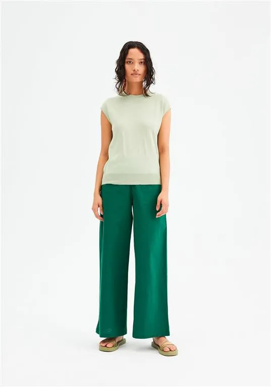 High-Waisted Wide-Leg Trousers - Green