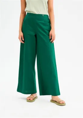 High-Waisted Wide-Leg Trousers - Green